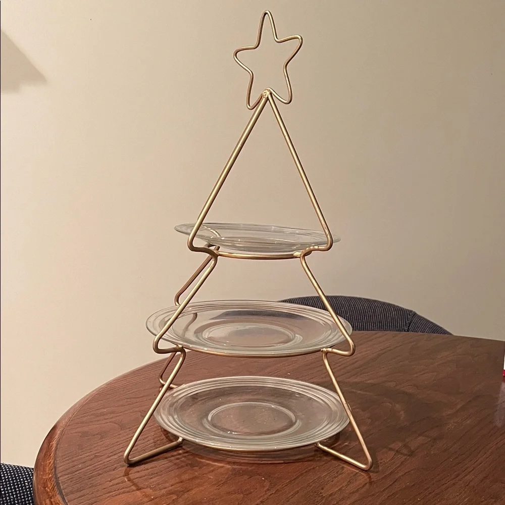 gold Christmas tree 3 tier dessert or appetizer stand ONLY, plates NOT INCLUDED - Picture 1 of 6